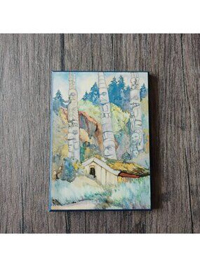 Vintage Emily Carr Haida Totems Wood Art Plaque 7x5 Pacific Northwest Canadiana